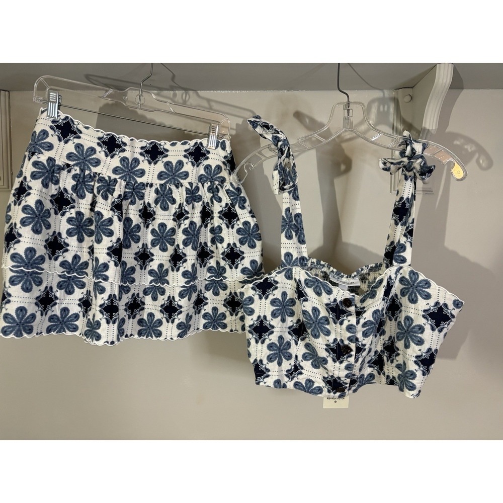 NEW AGUABENDITA x TARGET Blue Tile Print Crop Top & Tiered Mini Skirt Set L XL
